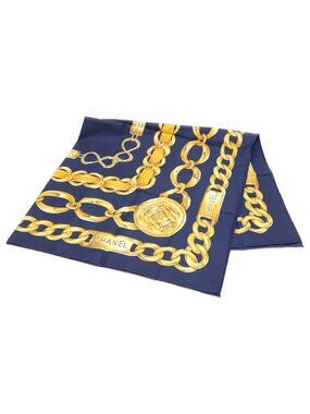 Chanel Cambon Line Chain Belt Pattern Vintage Silk Scarf Navy Gold s-l1200.jpg main image 3